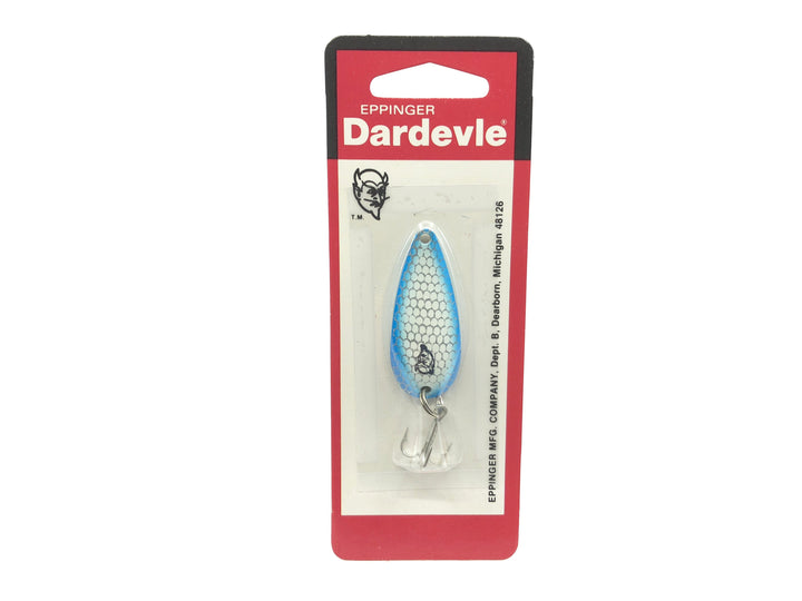 Eppinger Dardevle Spinnie 1/4 oz 974 Nickel Back Color 74 Scale White Blue Sides New on Card