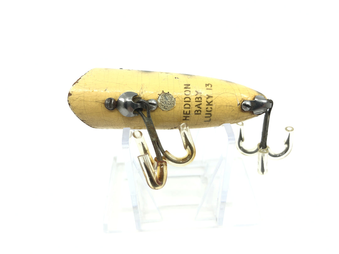 Heddon Wooden Baby Lucky 13 White with Black Spots Color Nail Eyes