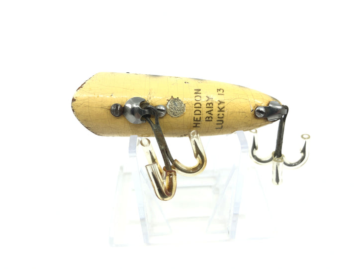 Heddon Wooden Baby Lucky 13 White with Black Spots Color Nail Eyes