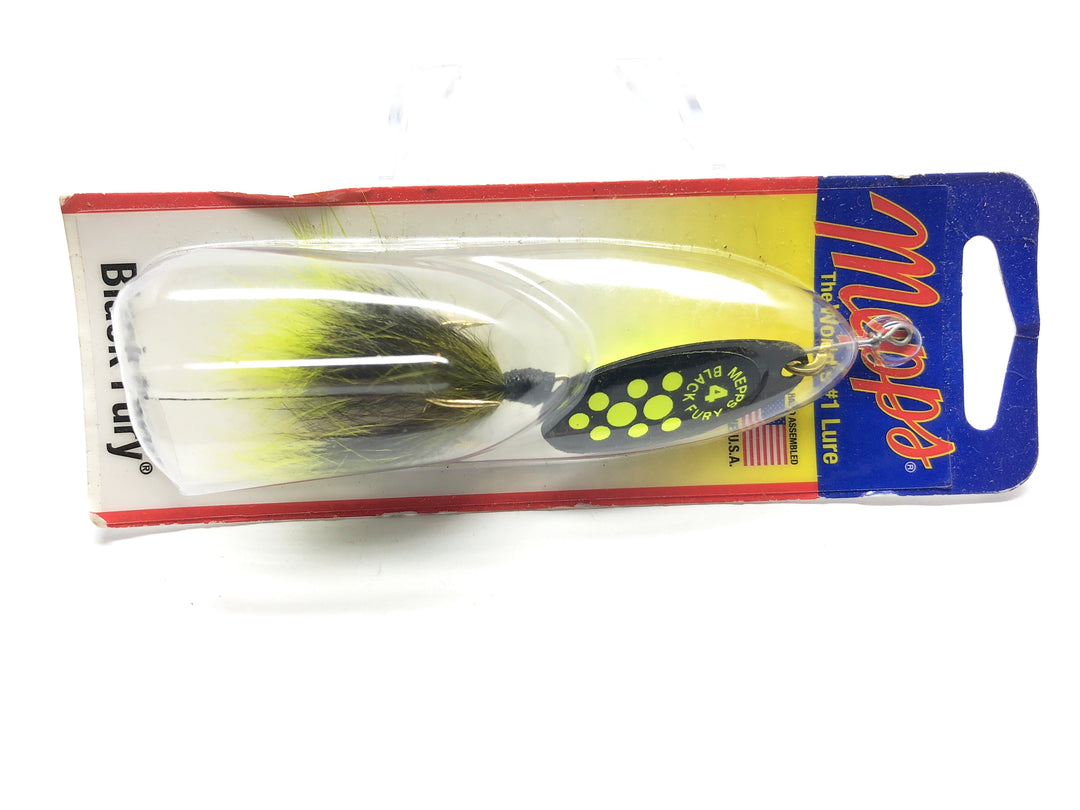 Mepps Black Fury #4 Dressed Black Chartreuse New on Card Old Stock