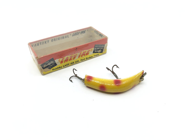 Vintage Wooden Kautzky Lazy Ike Fly Ike Yellow Spotted with Box