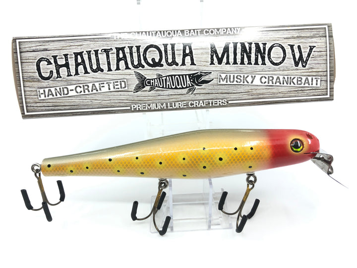 Chautauqua 8" Minnow Musky Lure Special Order Color "Red Head Orange with Black Spots"