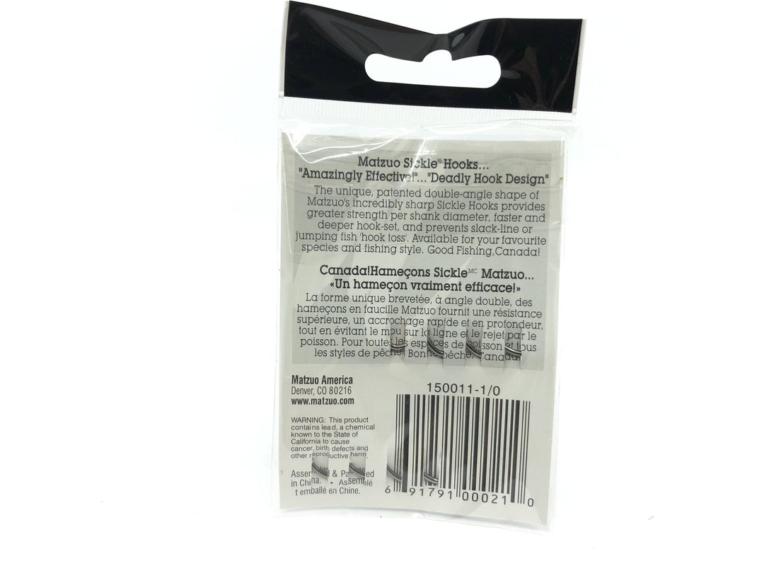 Matzuo America Sickle Siwash Open Eye Black Chrome Size Taille 1/0 Qty 8 Ref 150011-1/0