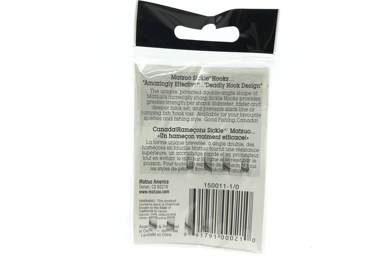 Matzuo America Sickle Siwash Open Eye Black Chrome Size Taille 1/0 Qty 8 Ref 150011-1/0