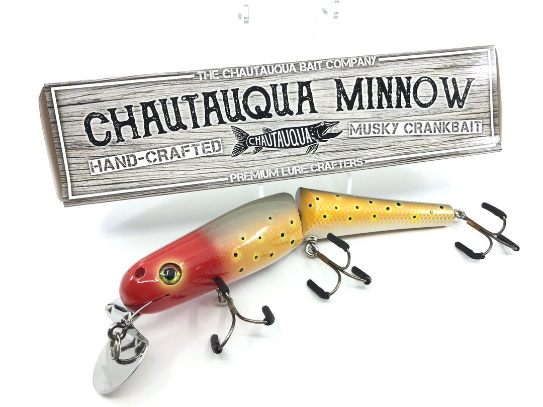 Jointed Chautauqua 8" Minnow Musky Lure Special Order Color "Red Head Orange with Black Spots"