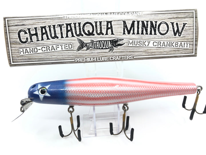 Chautauqua 8" Minnow Musky Lure Special Order Color "Patriot"