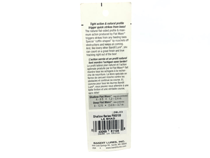 Bandit Flat Maxx Shallow Series FMS108 LA Shad Color New on Yellow Card