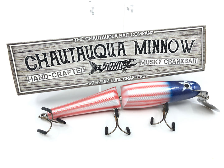 Jointed Chautauqua 8" Minnow Musky Lure Special Order Color "Patriot"