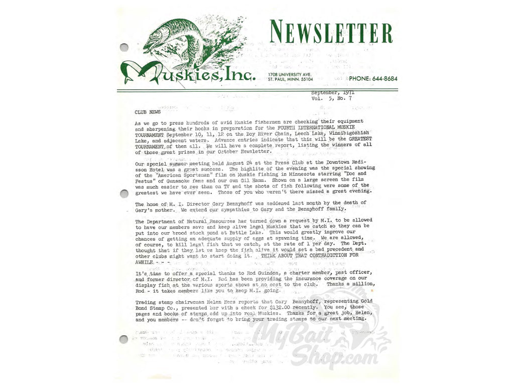 Muskies Inc Newsletters Packet 1969 to Early 70's from Al Tumas (Alzbaits) Estate