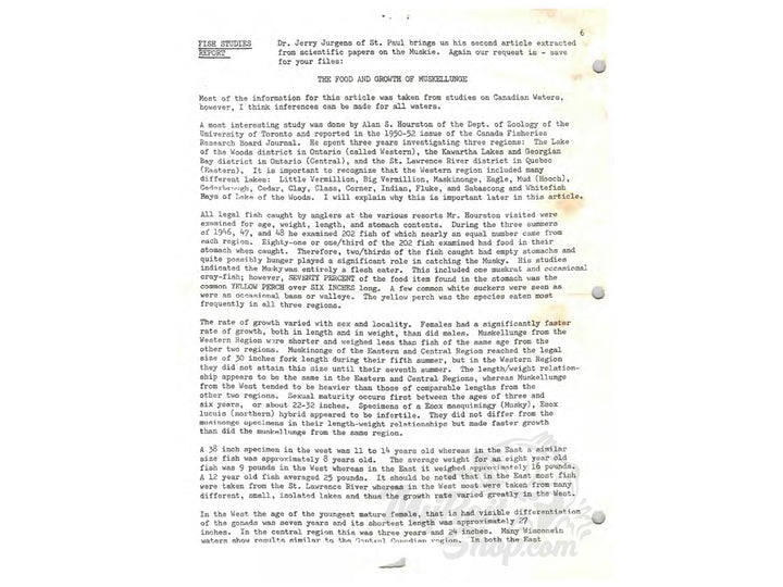 Muskies Inc Newsletters Packet 1969 to Early 70's from Al Tumas (Alzbaits) Estate
